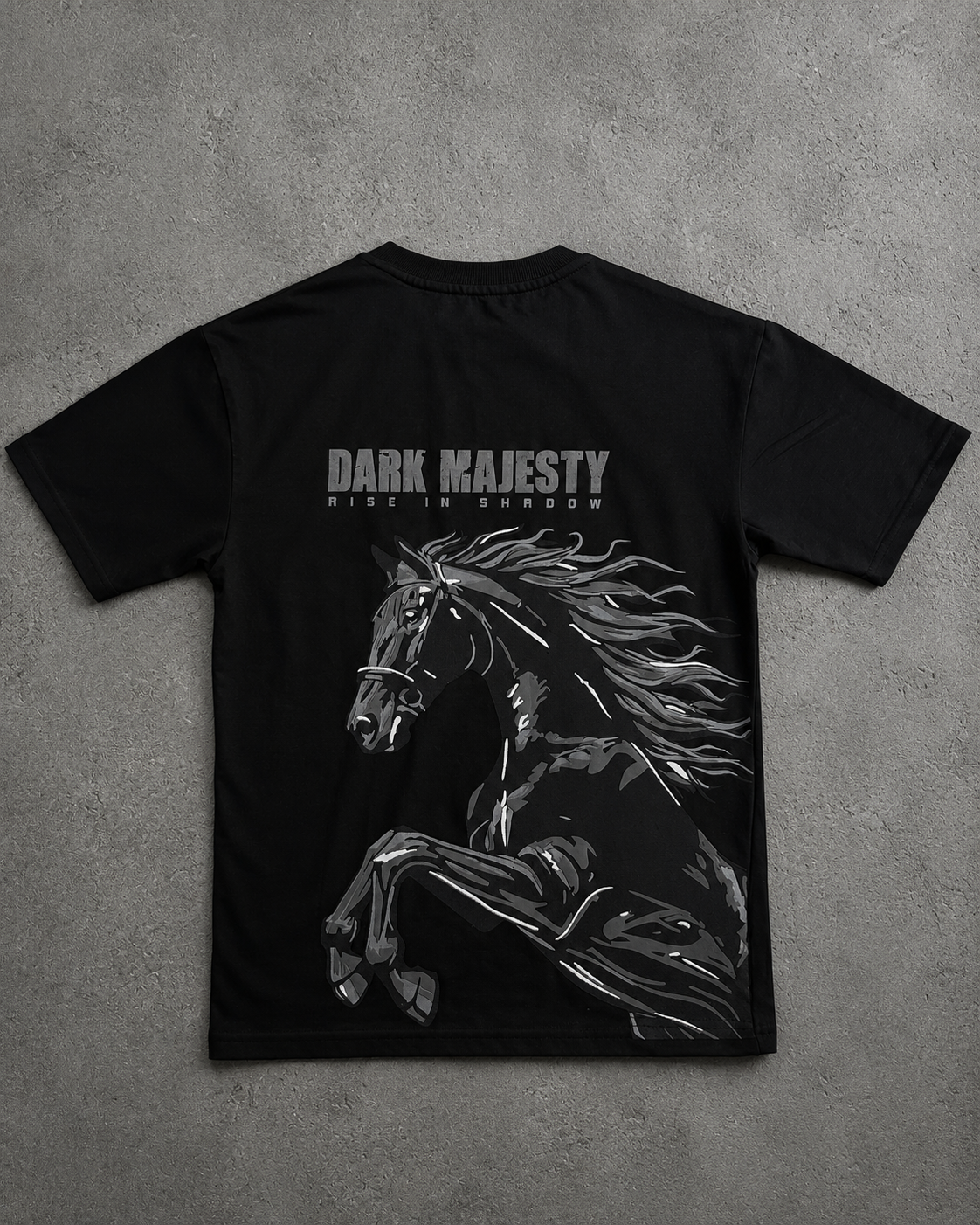 BLACK HORSE ON BLACK TEE